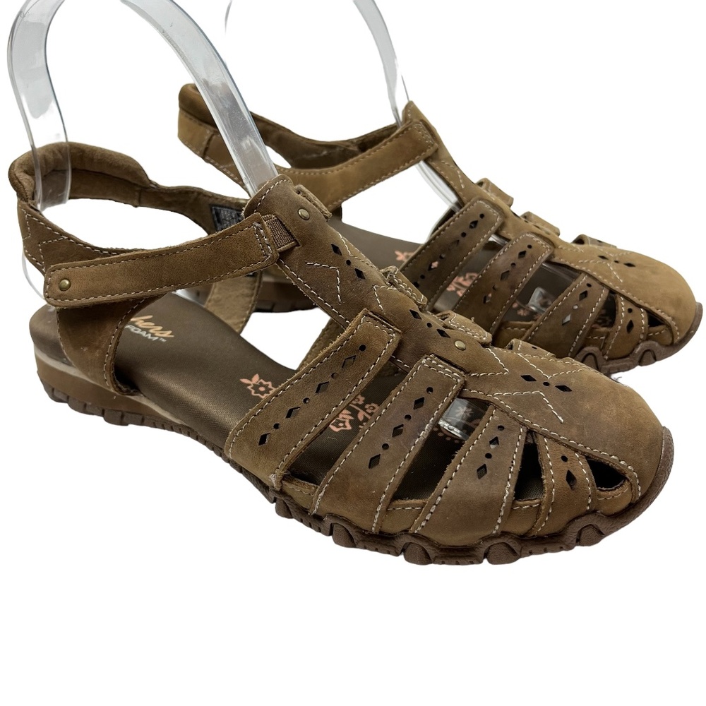 SKECHERS MEMORY FOAM Closed Toe Genuine Leather Sandals Shoes sz 7